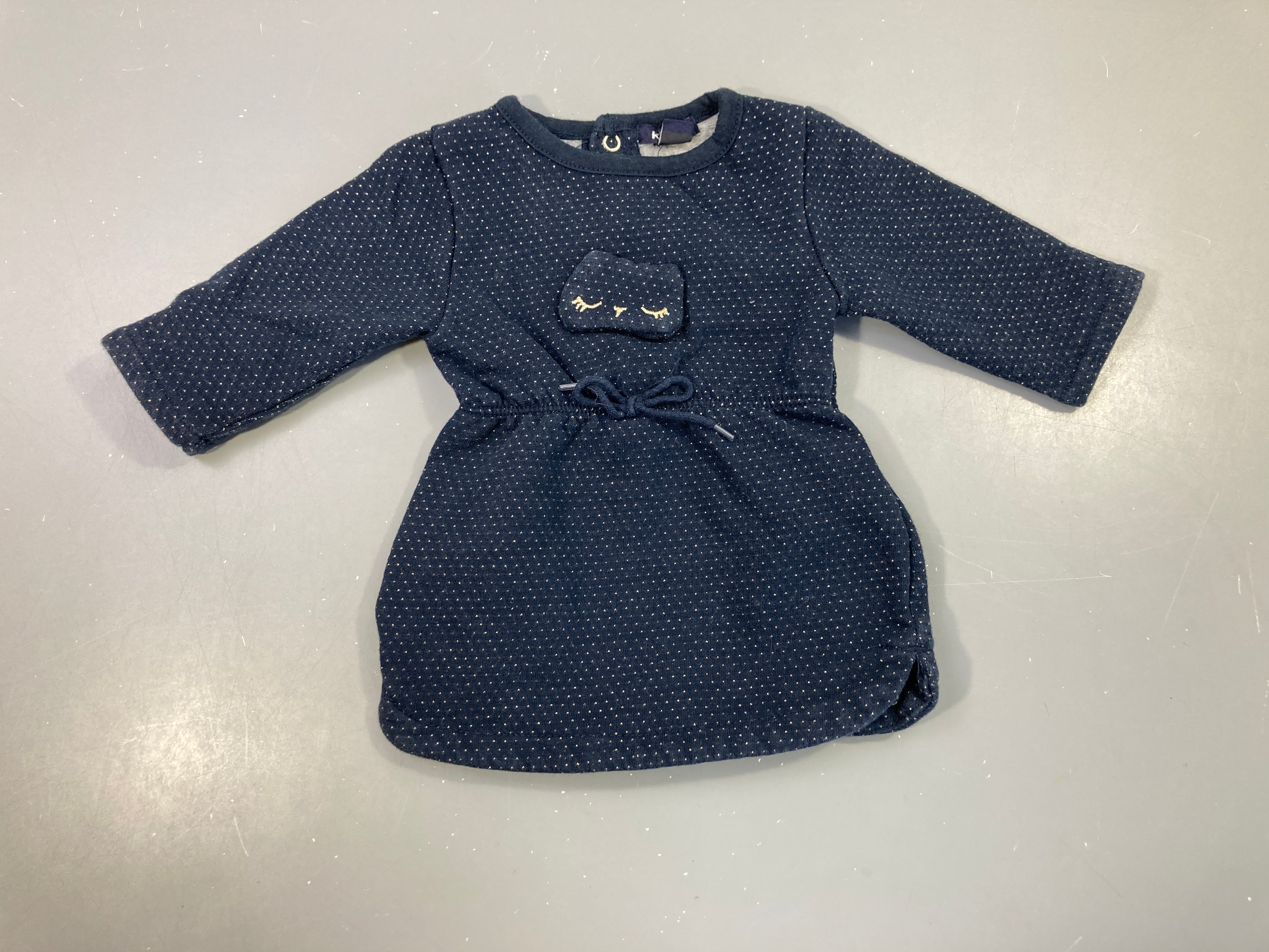 Robe m.l molleton bleu foncé pois dorés hibou
