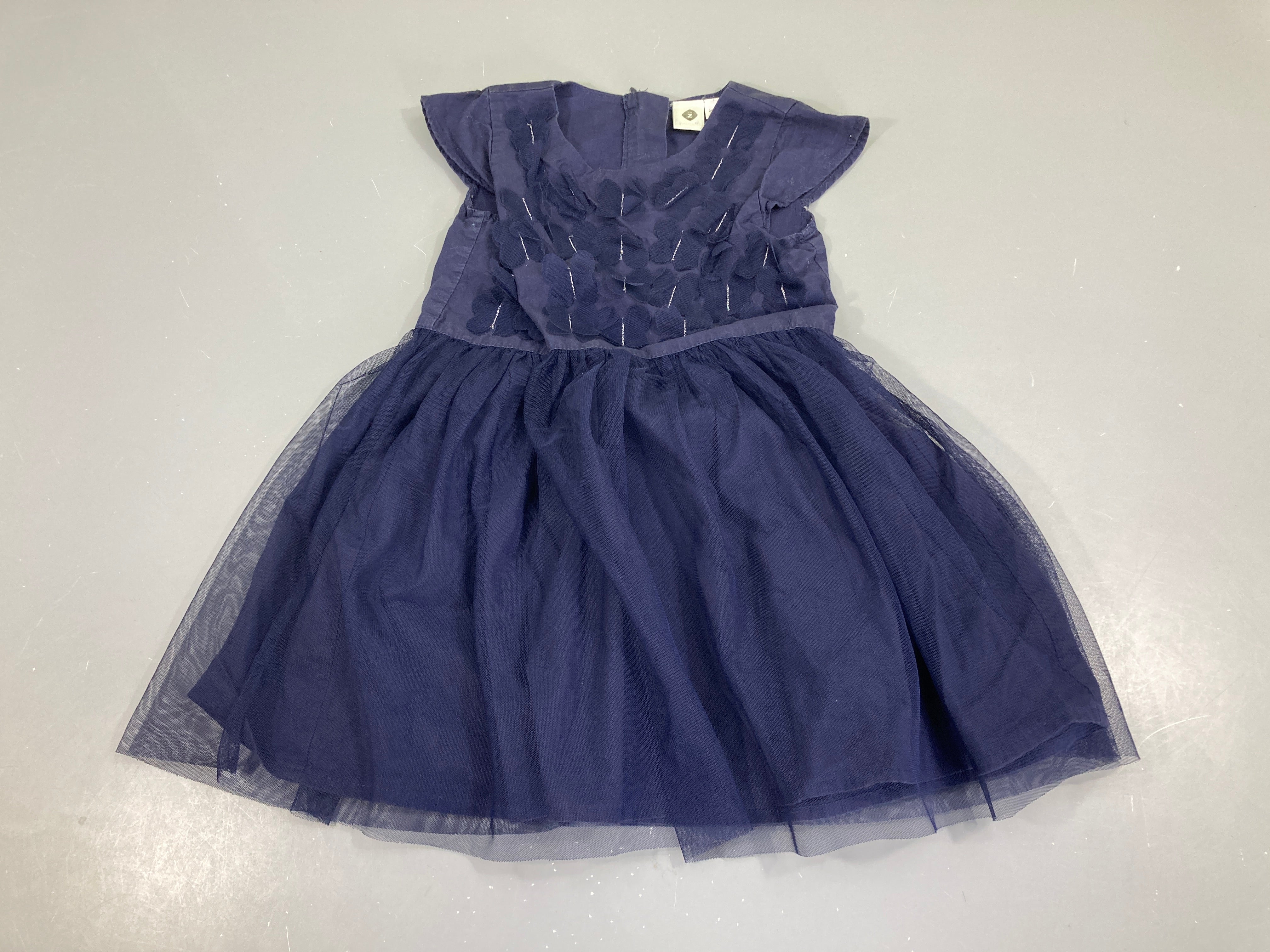 Robe m.c bleu foncé bi-matière doublé tulle cotton