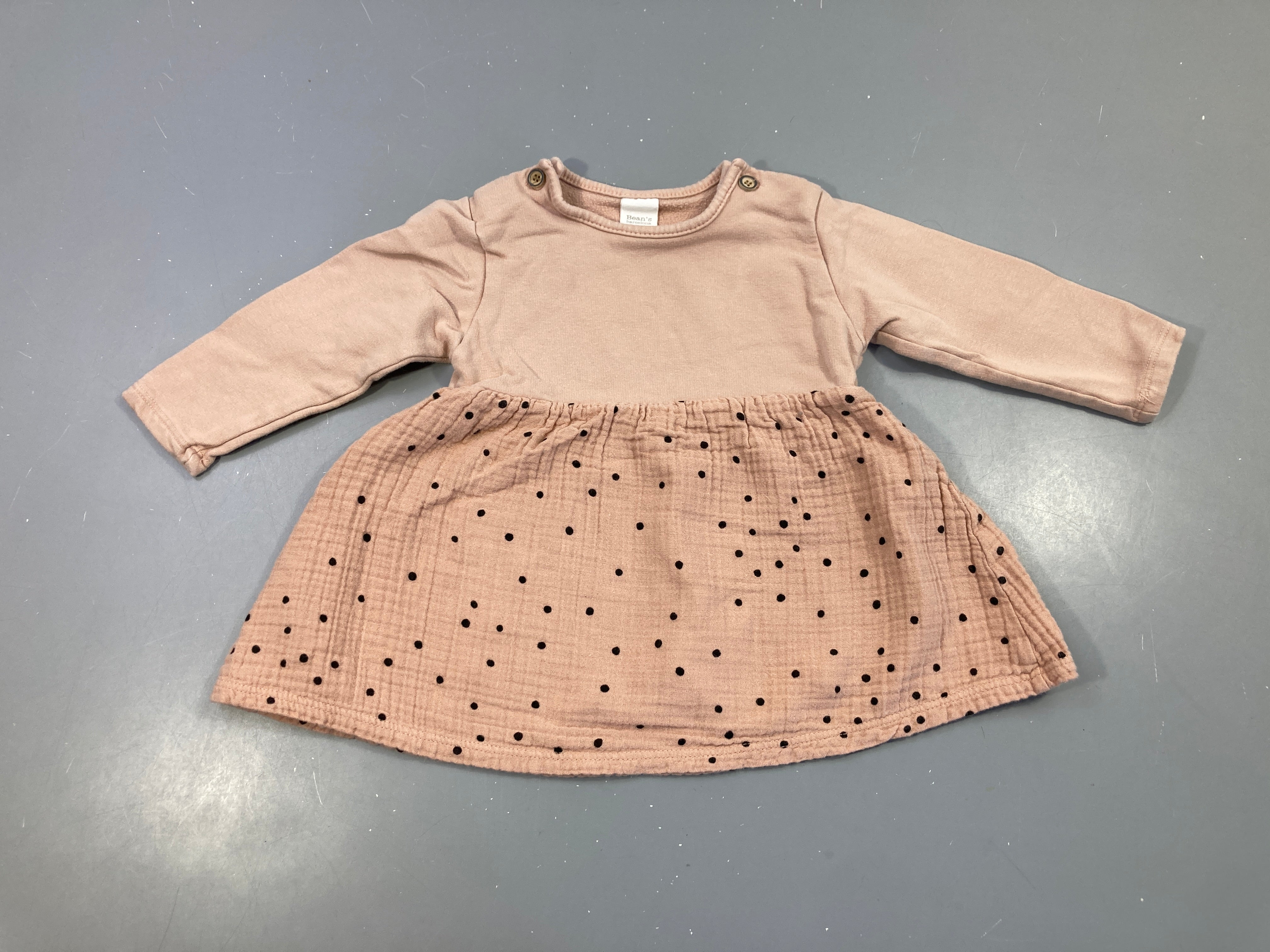 Robe m.l bi-matière vieux rose molleton haut/bas tetra pois