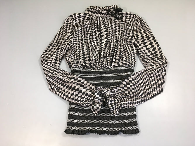 Blouse ml col montant noir-blanc losange haut s.moks bas, moins cher chez Petit Kiwi