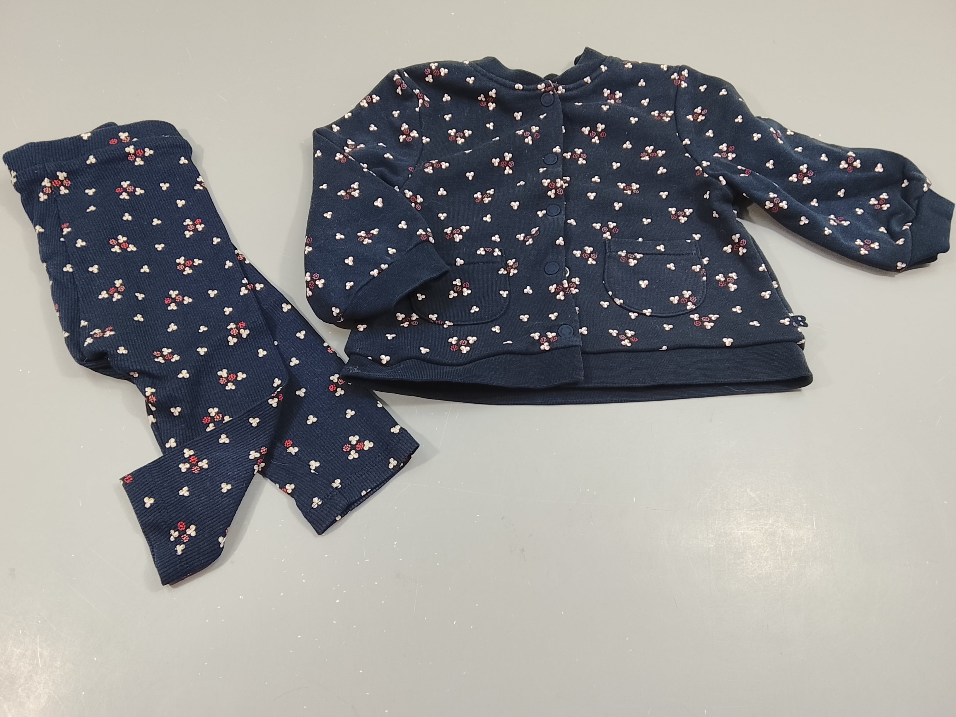 Ensemble sweat à pressions bleu marine à motifs  + Legging bleu marine texturé assorti