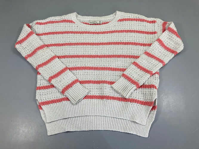 Pull mailles blanc rayé rose, moins cher chez Petit Kiwi
