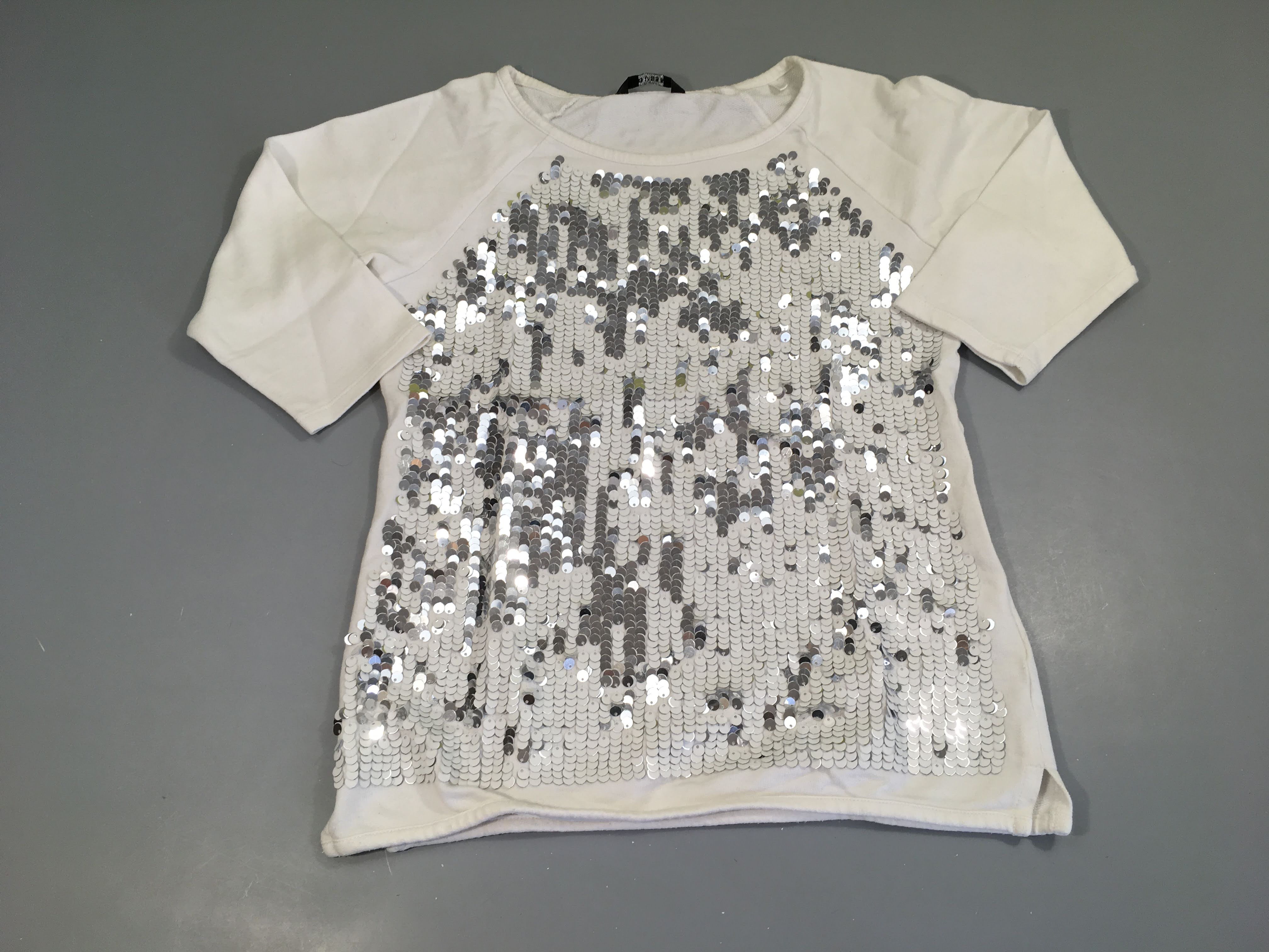 T-shirt épais manches 1/2  blanc sequins