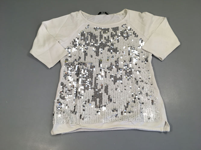 T-shirt épais manches 1/2  blanc sequins, moins cher chez Petit Kiwi