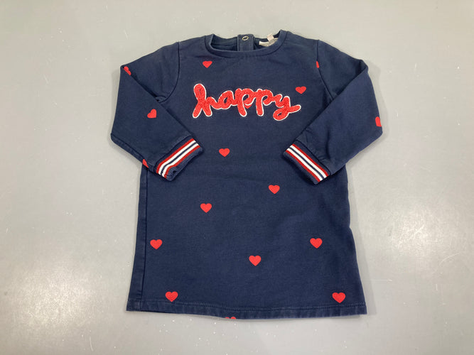 Robe sweat bleu foncé happy coeurs, moins cher chez Petit Kiwi