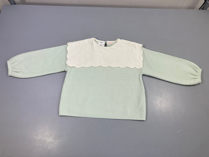 Pull vert d'eau un peu bouloché grand col tetra, moins cher chez Petit Kiwi