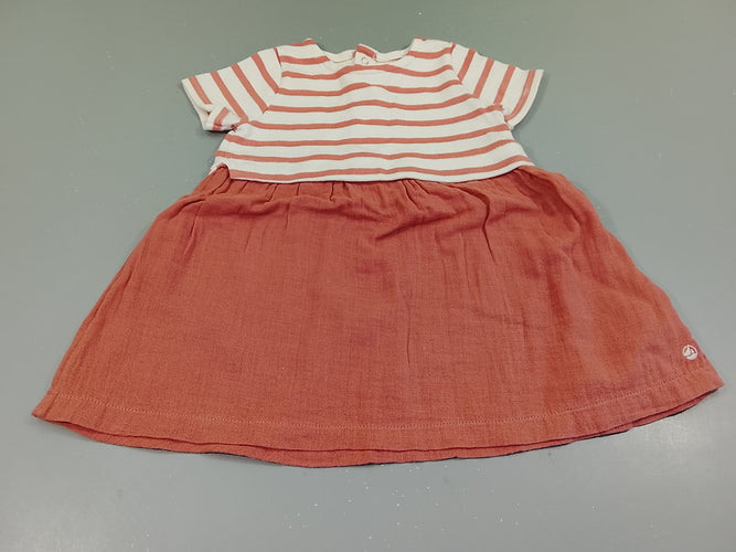 Robe m.c dessus blanc rayé vieux rose, dessous vieux rose, moins cher chez Petit Kiwi