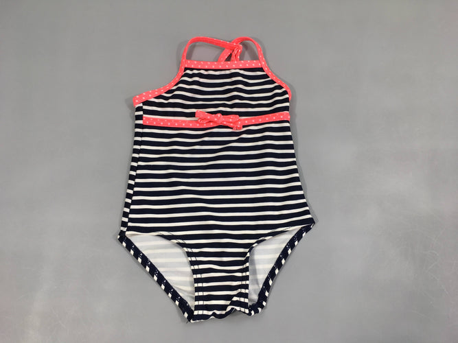 Maillot bleu foncé rayé blanc noeud, moins cher chez Petit Kiwi
