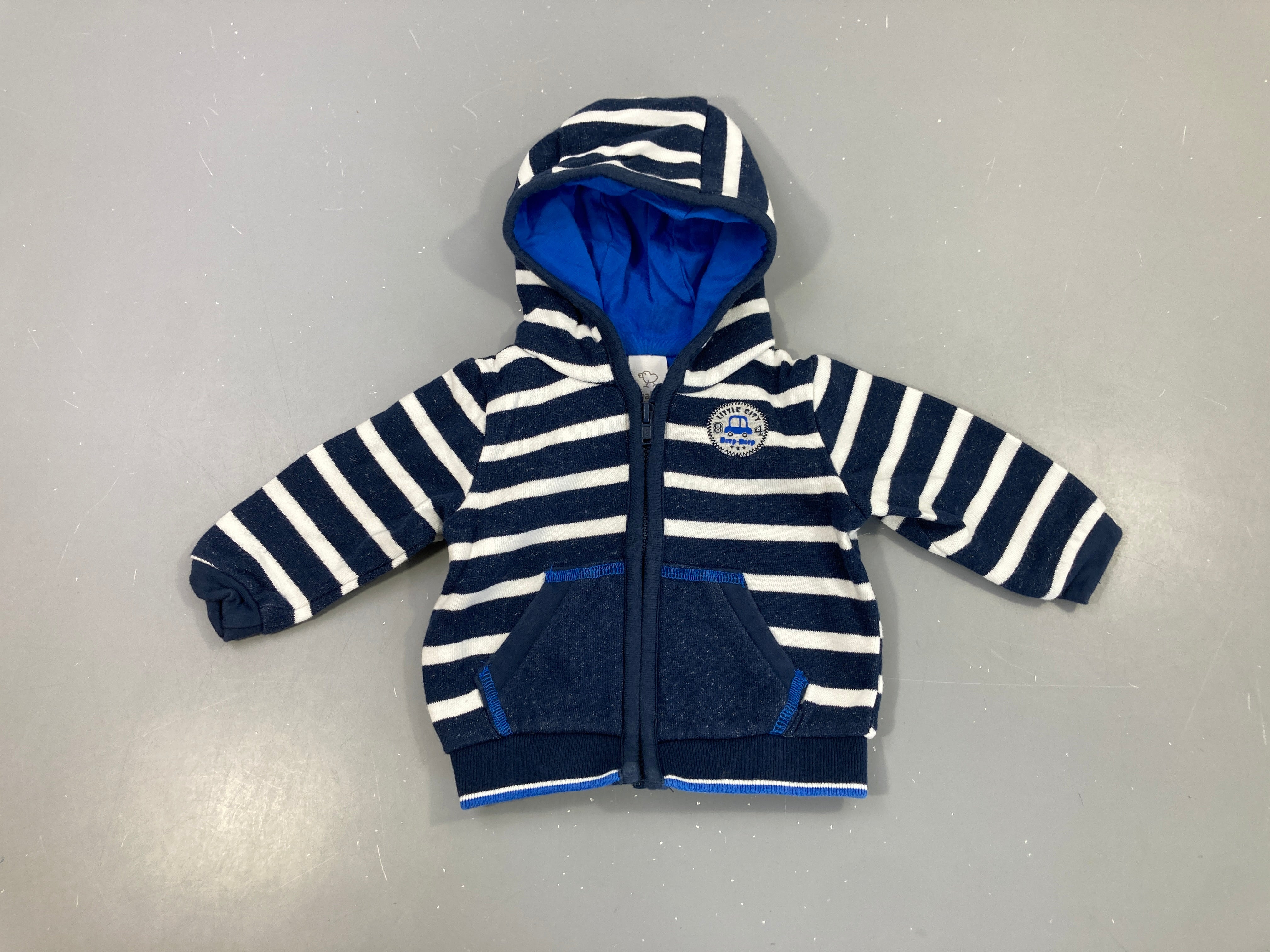 Sweat zippé à capuche blanc rayé bley foncé Rond voiture