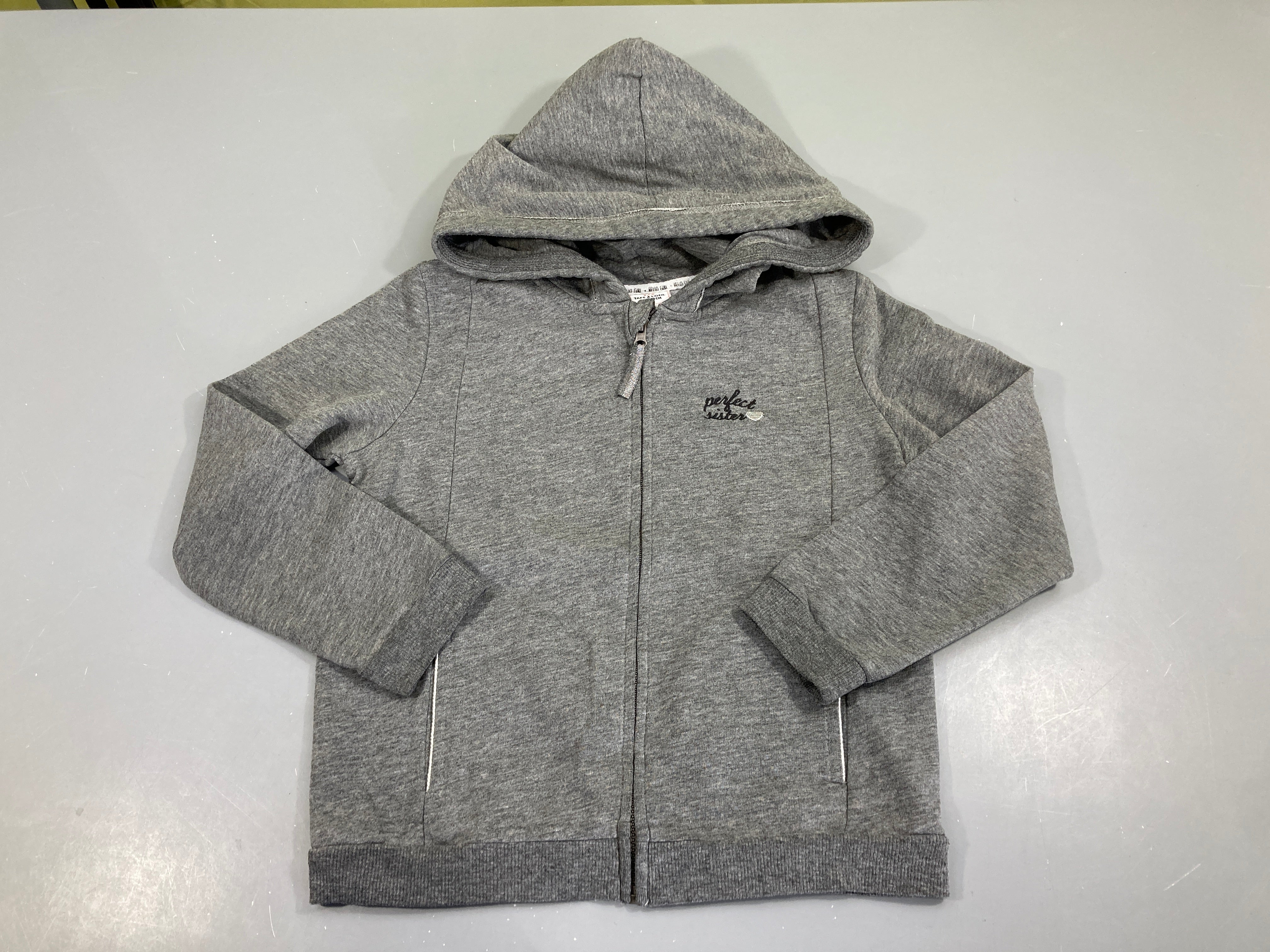 Sweat zippé à capuche gris chiné perfect, légèrement bouloché