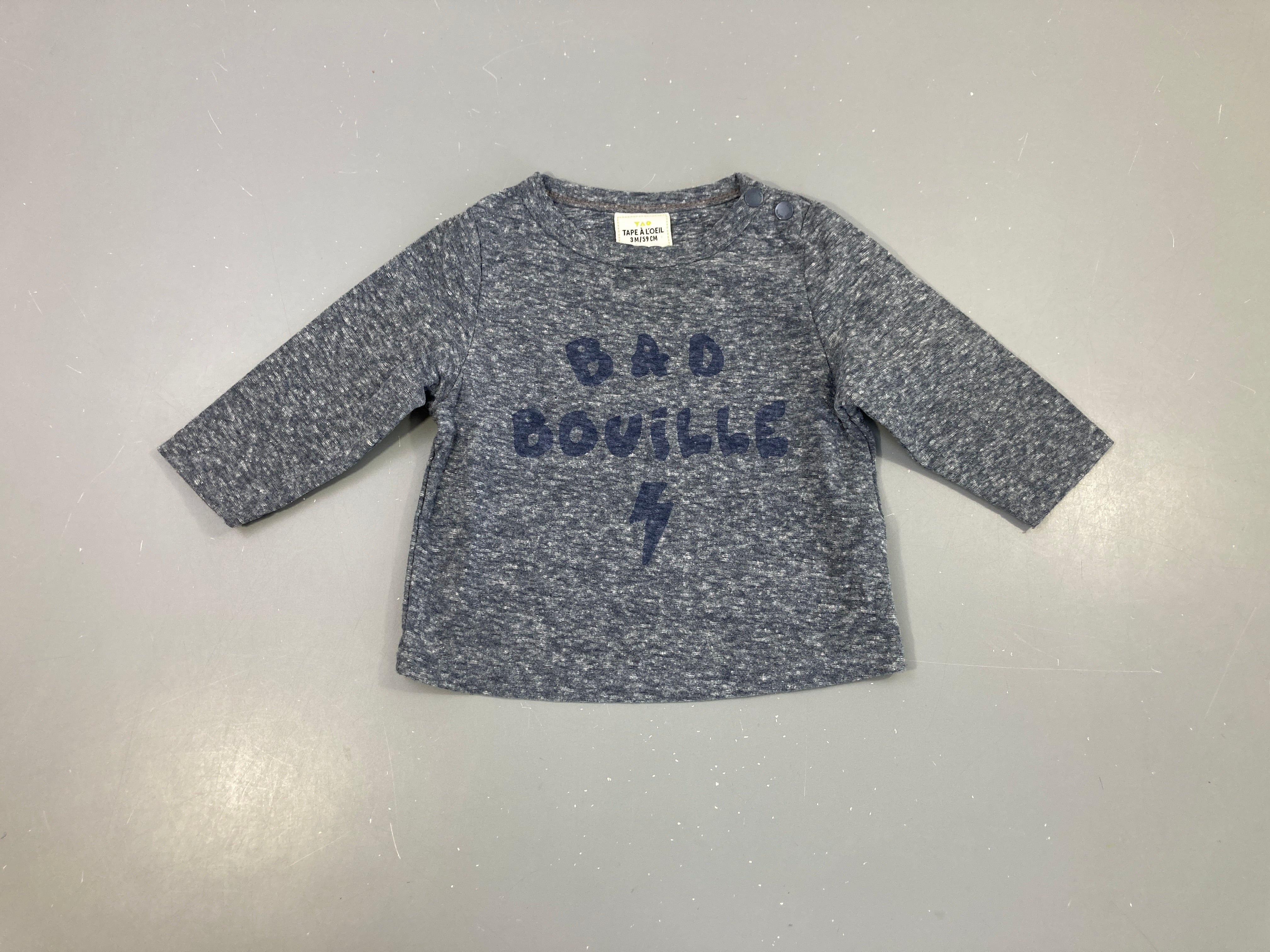 T-shirt m.l gris chiné bleu Bad Bouille