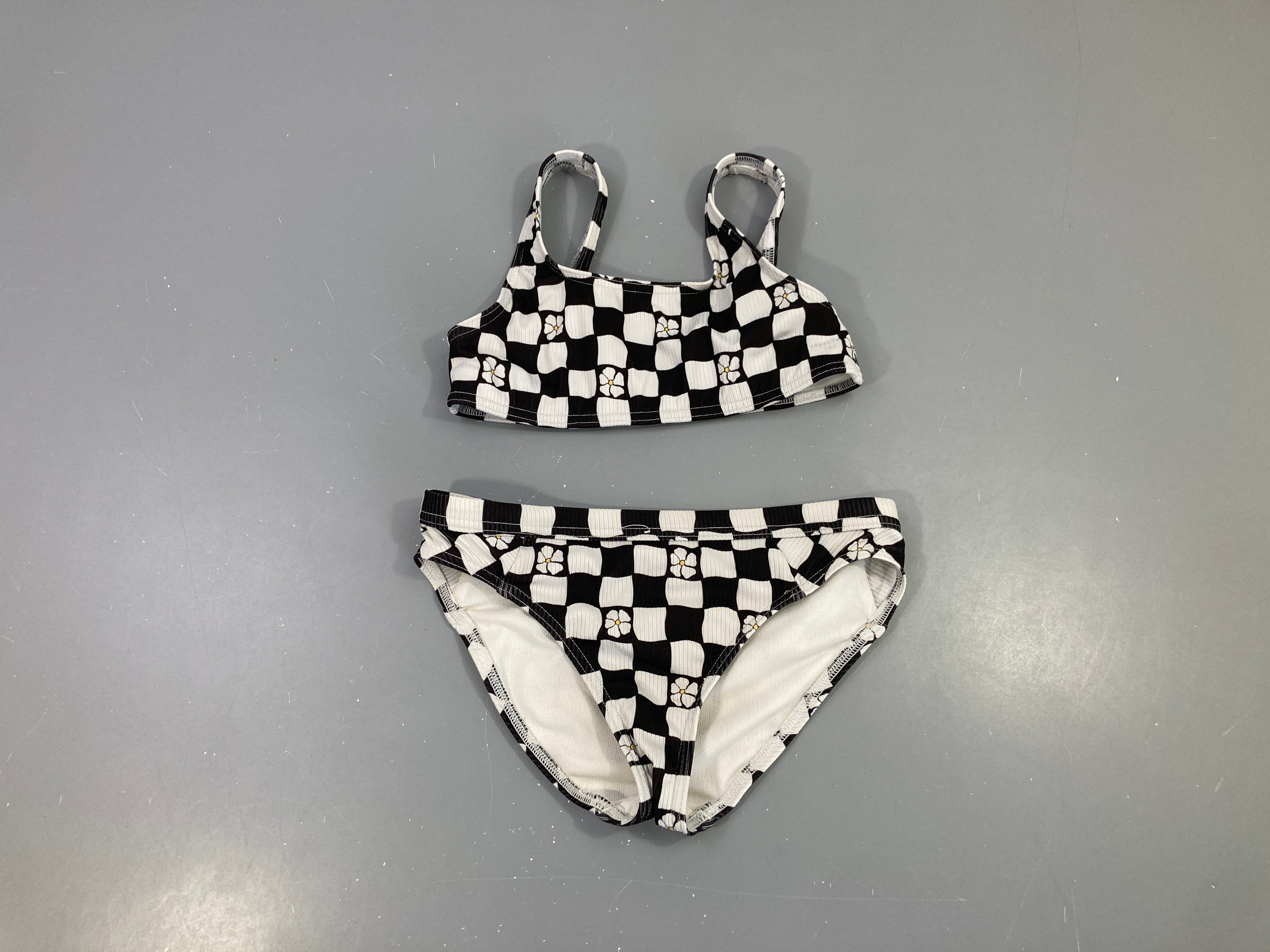 Bikini carreaux noir/blanc fleurs (pas d'étiquette)