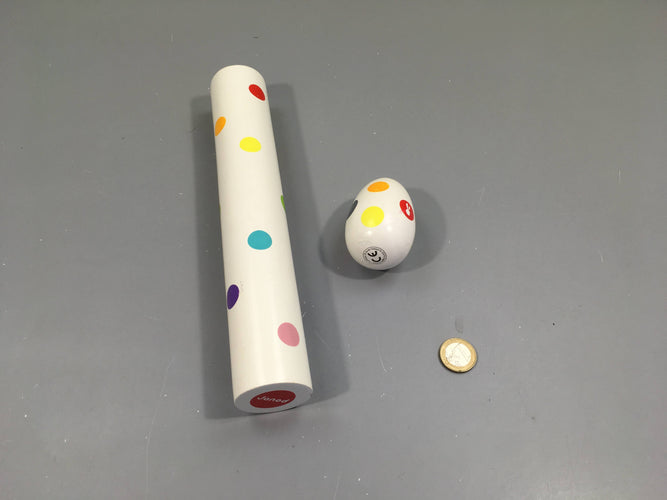 Baton de pluie en bois + oeuf/maracas Conféttis, moins cher chez Petit Kiwi