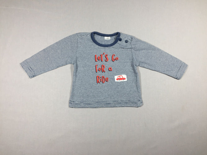 T-shirt m.l ligné bleu marine/blanc écritures rouges, moins cher chez Petit Kiwi