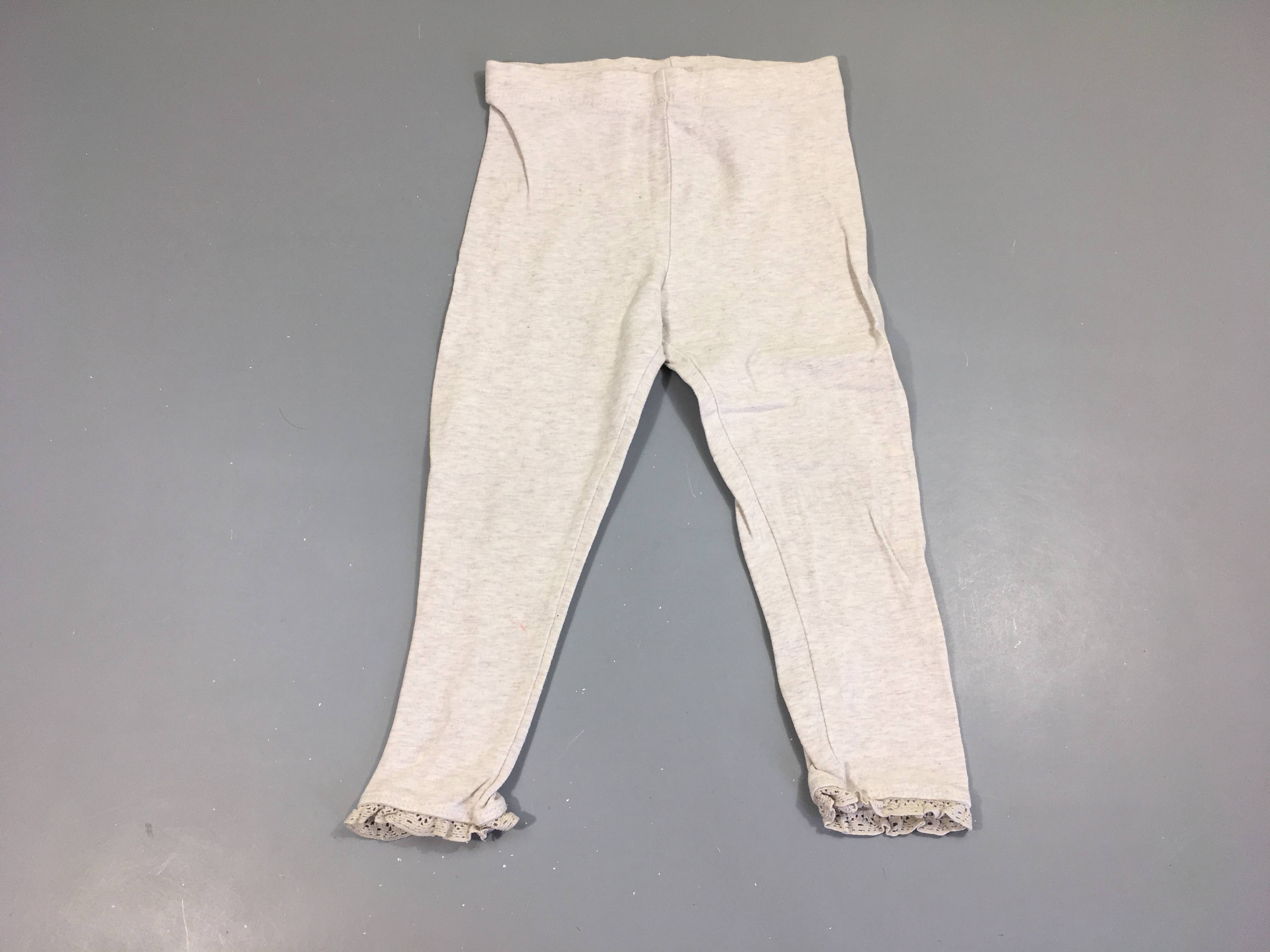 Legging beige chiné bas dentelle, légèrement bouloché