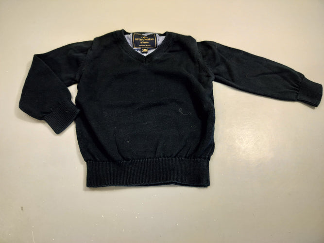 Pull ml bleu marine col V 100% coton bio, moins cher chez Petit Kiwi
