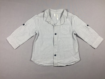 Chemise style lin lignée bleu marine/blanc