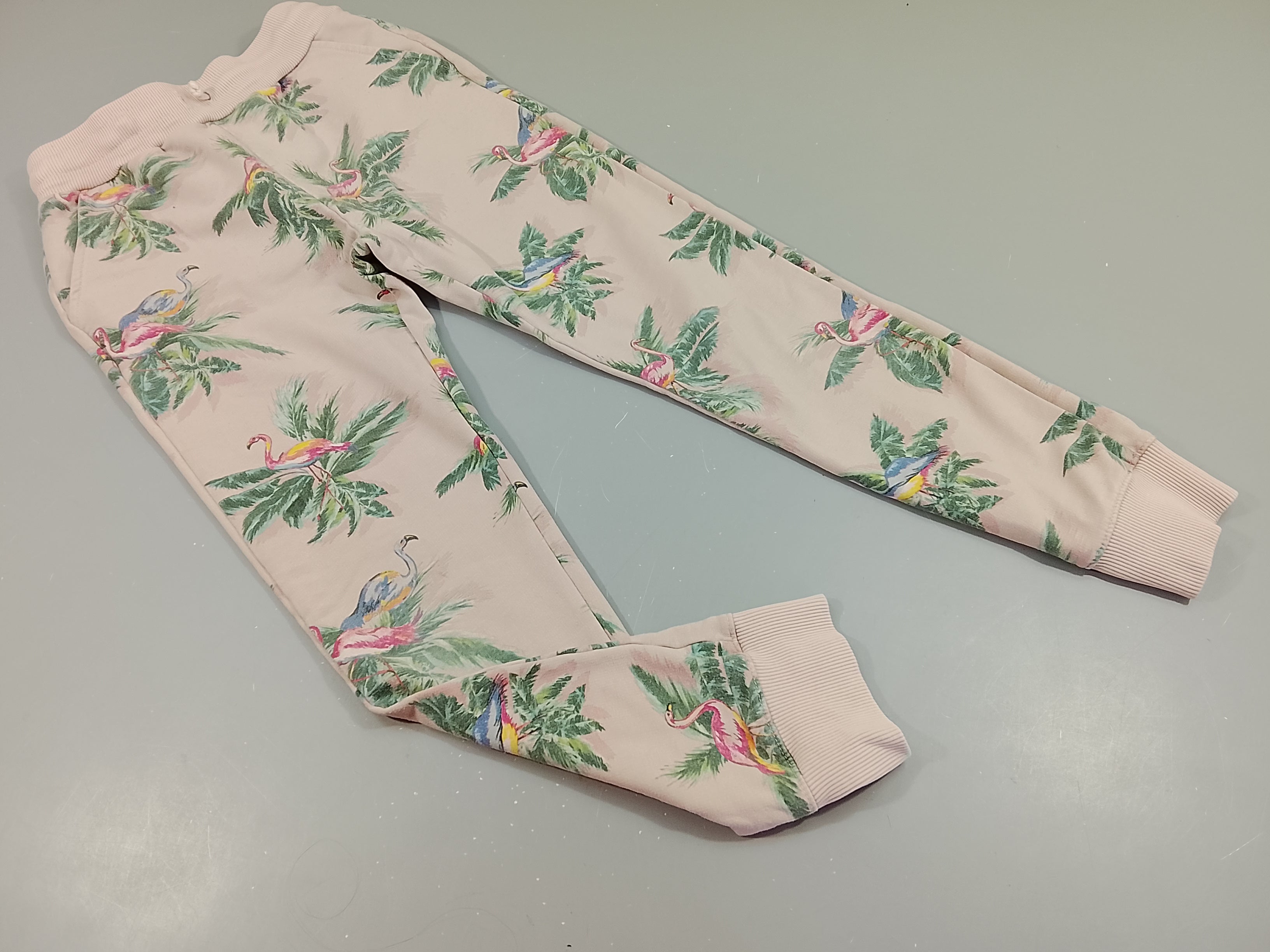 Pantalon jogging, taille et chevilles élastiques, rose clair motifs flamants roses