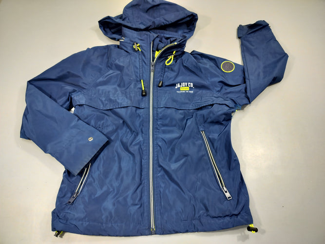 Veste zipée à capuche bleu marine ,cordons jaunes fluo " j&joy co.", moins cher chez Petit Kiwi