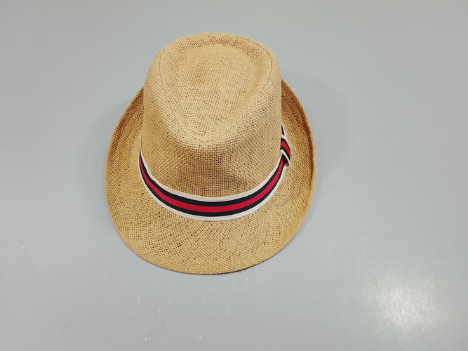 Chapeau beige, bande blanche, bleu marine, rouge, moins cher chez Petit Kiwi