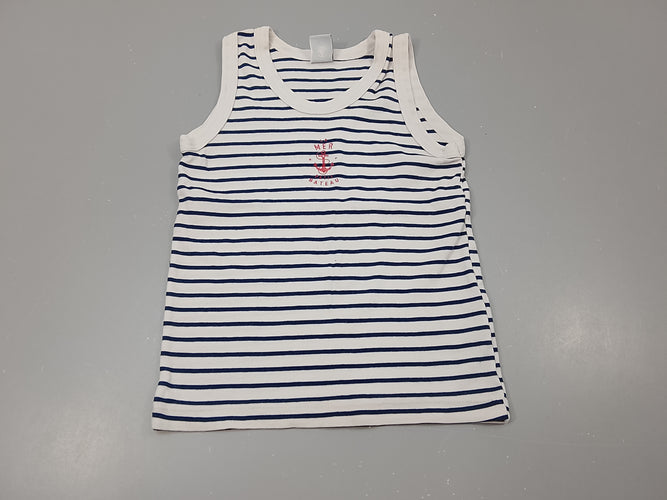 Chemisette s.m blanc rayé bleu marine " la mer, petit bâteau", moins cher chez Petit Kiwi