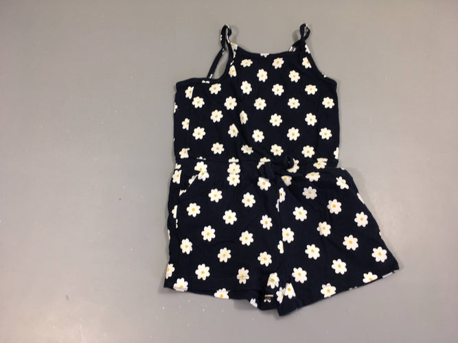 Combishort fines bretelles jersey bleu foncé fleurs, moins cher chez Petit Kiwi