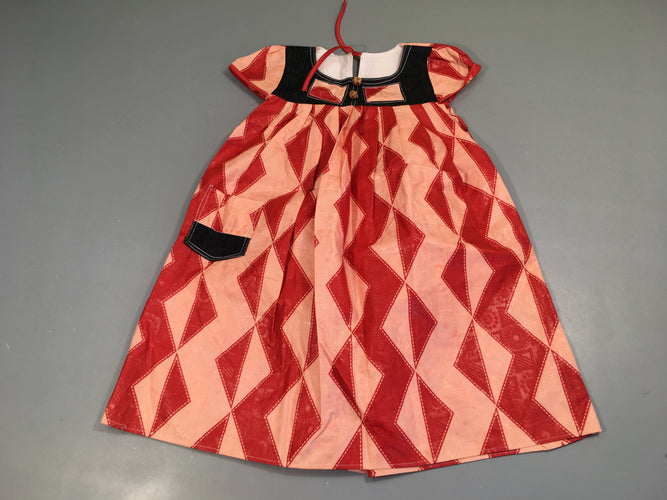 Robe m.c enduite motifs saumon/rouge perles bois, moins cher chez Petit Kiwi