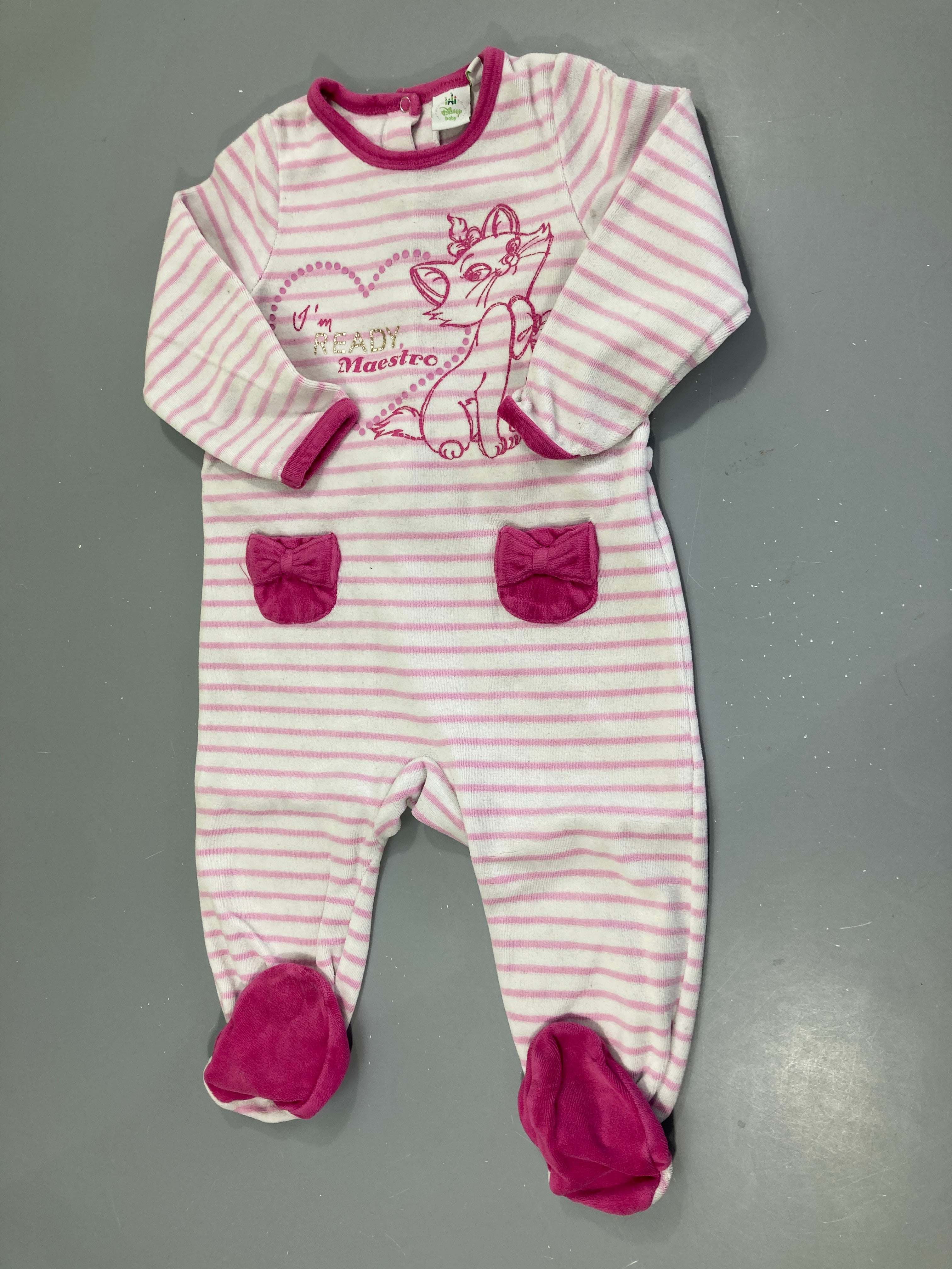 Pyjama velours blanc rayé rose Marie aristochats