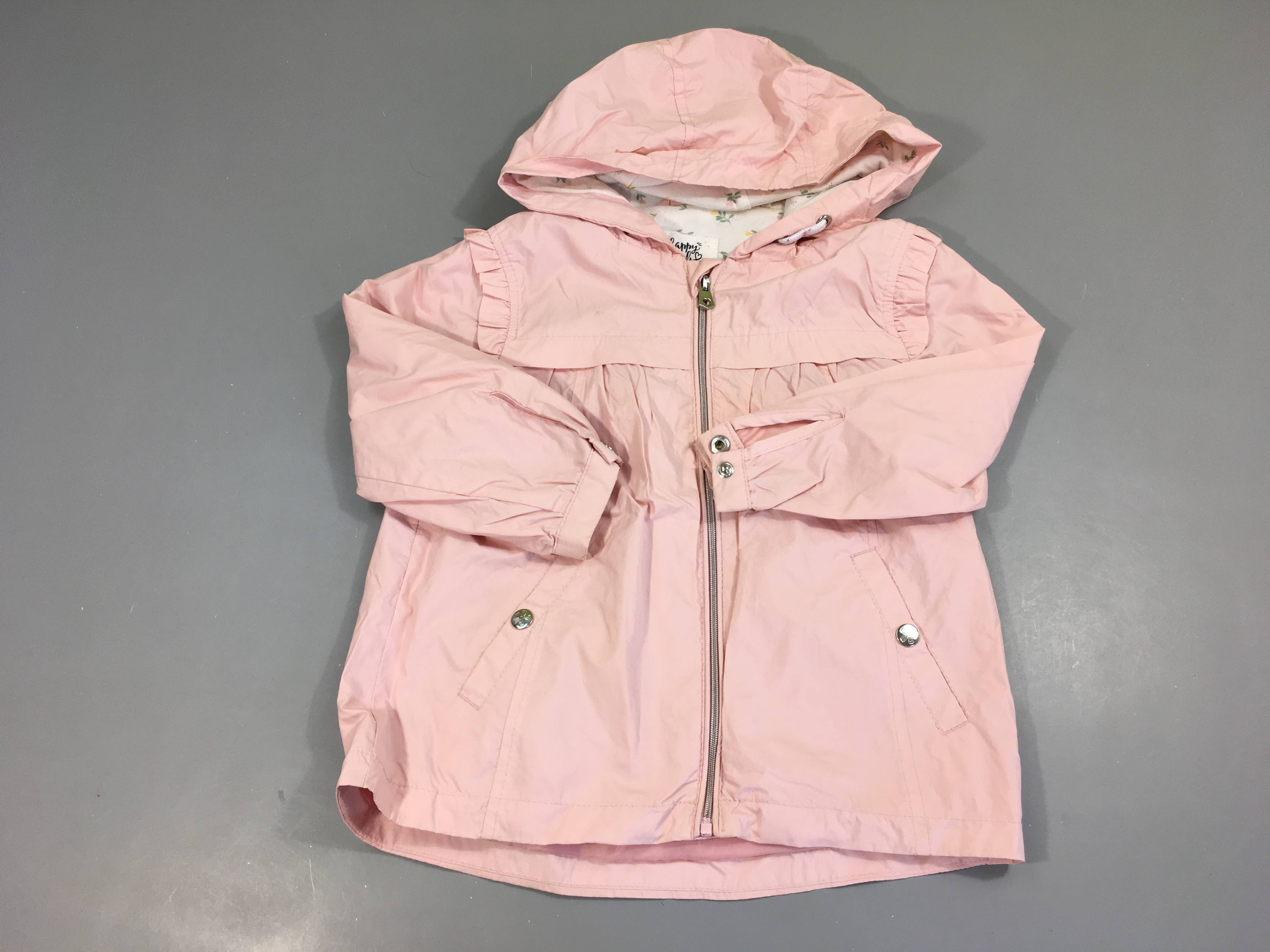Veste légère zippée rose à capuche froufrous