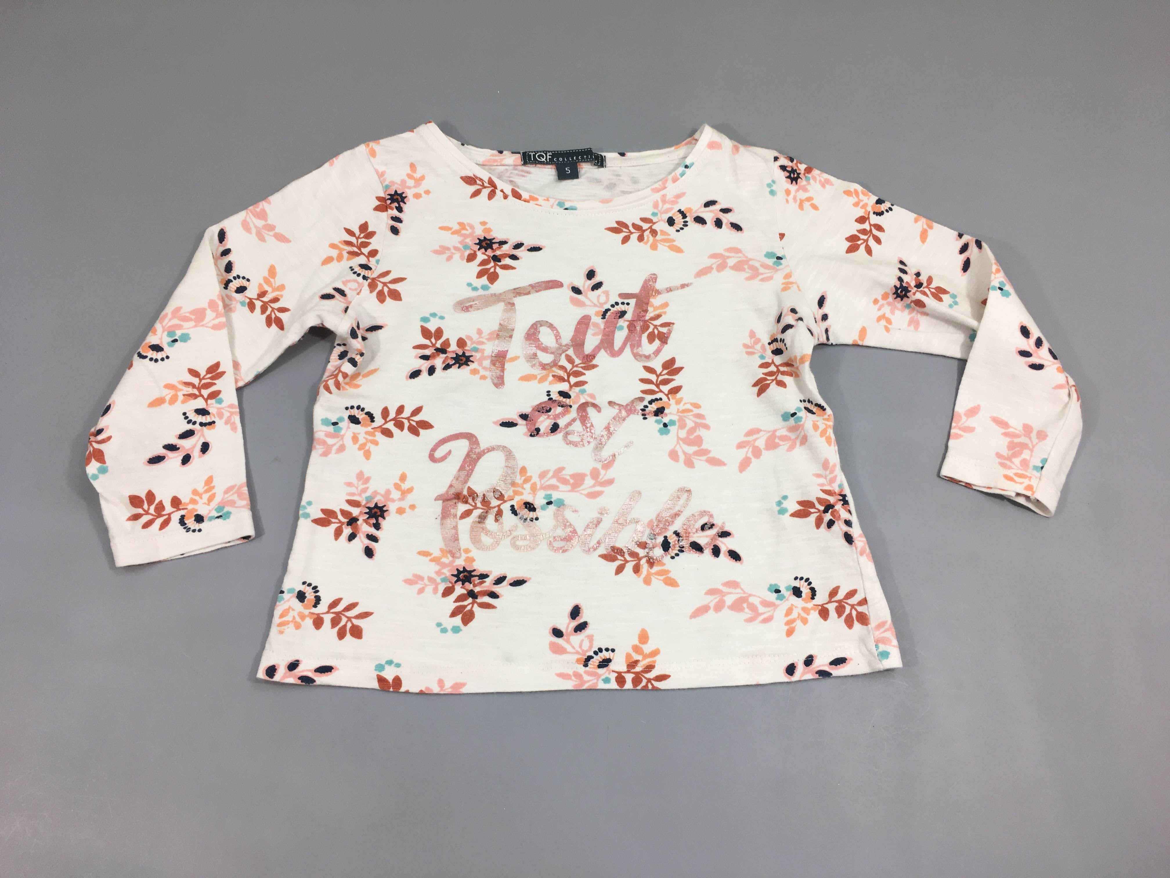 T-shirt m.l blanc flammé fleurs tout est possible