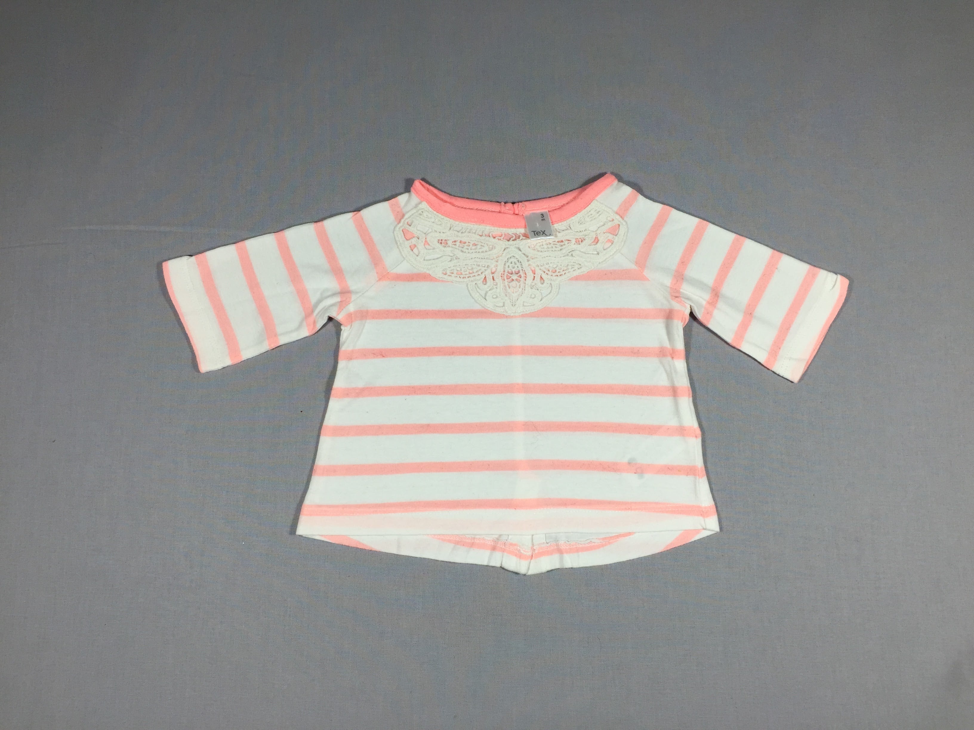 T-shirt m.l ligné rose et blanc dentelle