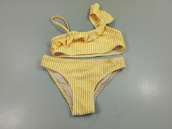 Bikini blanc rayé jaune, moins cher chez Petit Kiwi