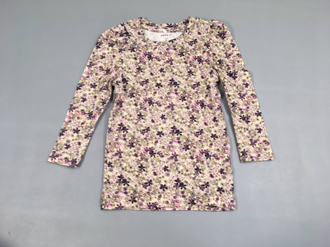 T-shirt m.l écru fleurs mauves, moins cher chez Petit Kiwi