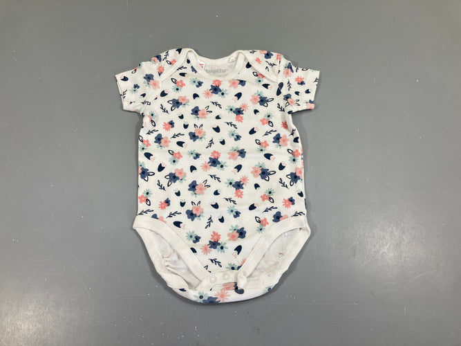Body m.c blanc fleuri bleu/rose, moins cher chez Petit Kiwi