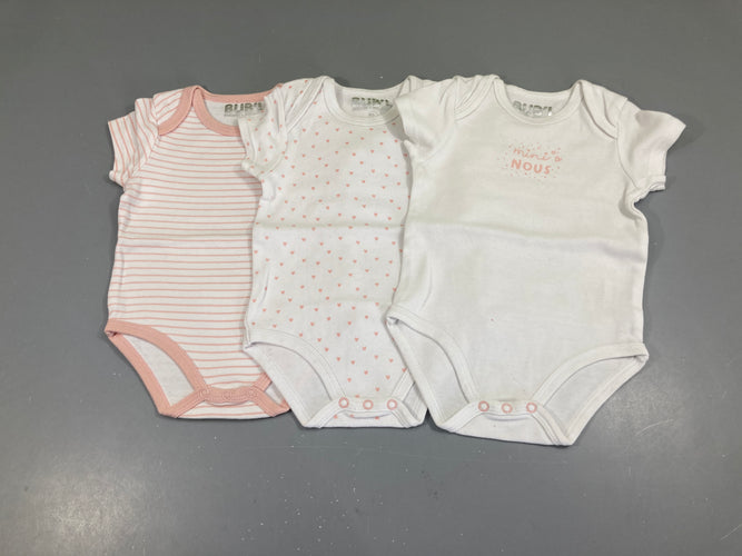 Lot de 3 bodies m.c blanc/coeurs/rayures mini nous, moins cher chez Petit Kiwi