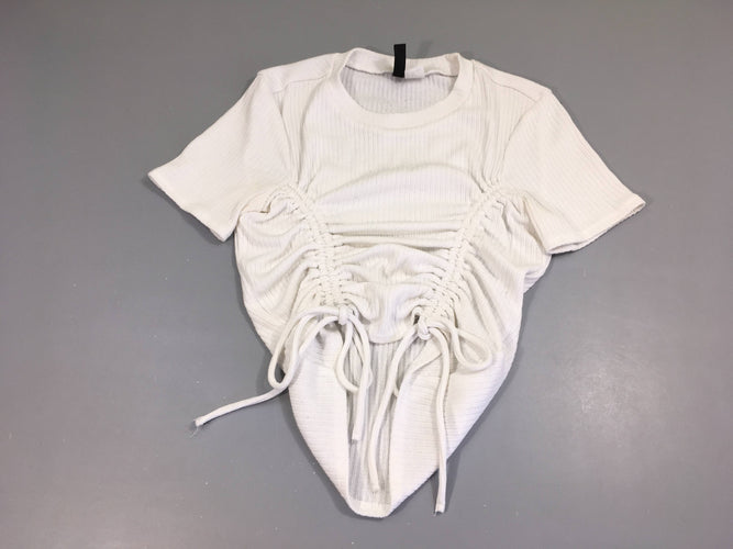 T-shirt m.c blanc côtelé laçets, moins cher chez Petit Kiwi