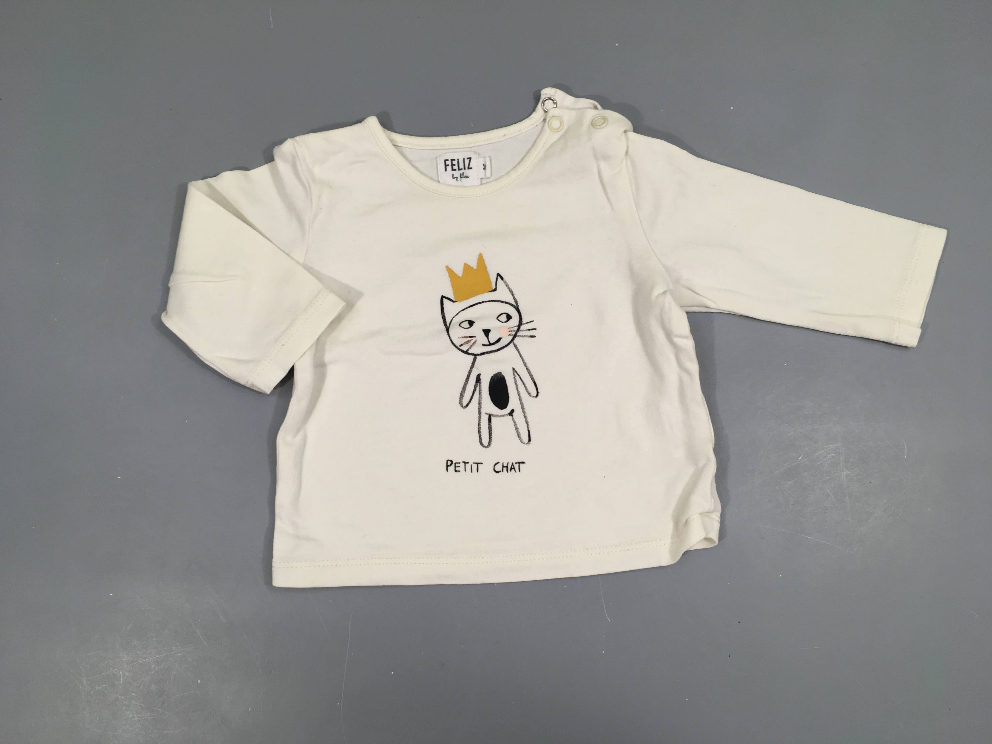 T-shirt m.l blanc chat couronne