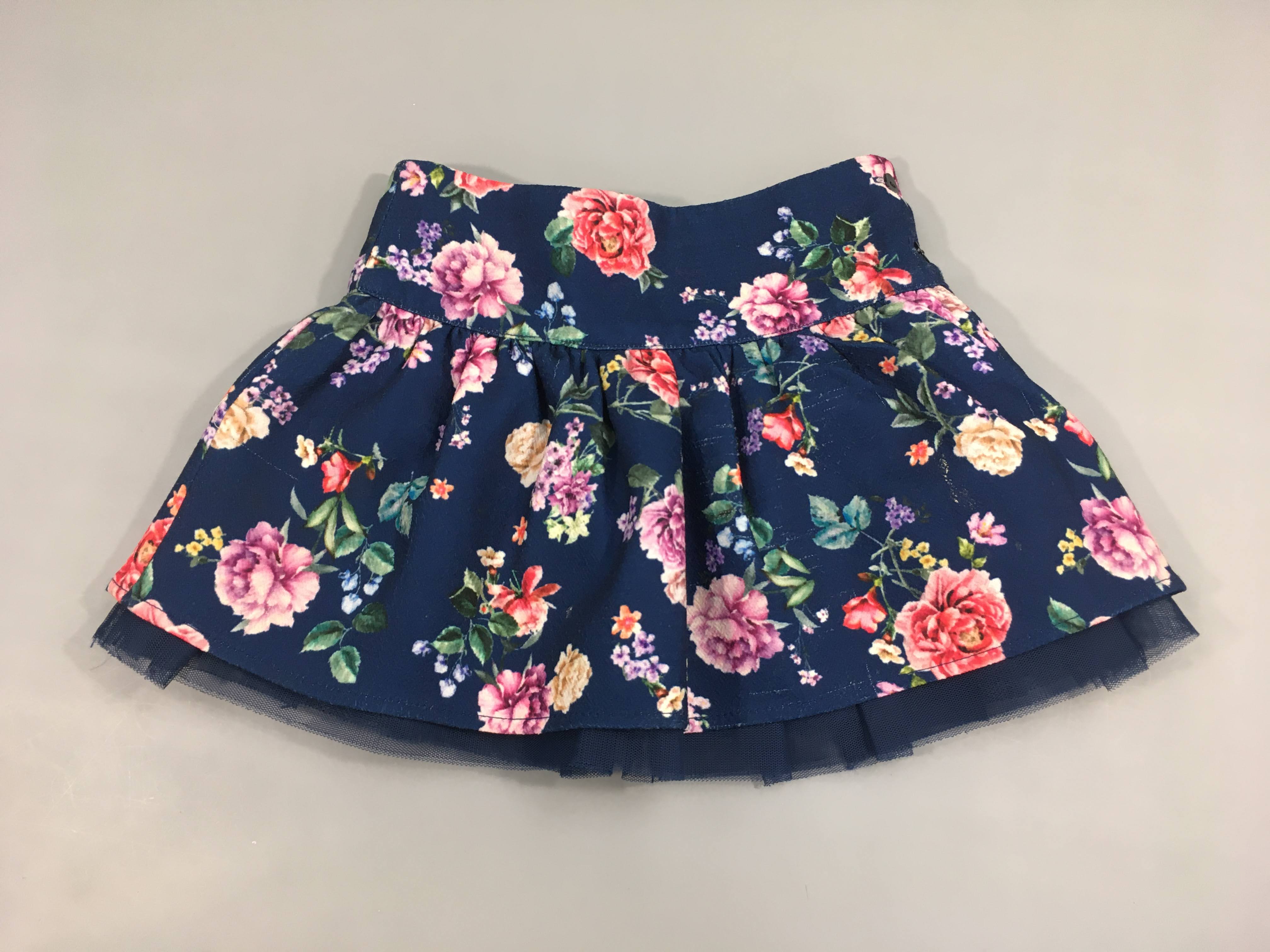 Jupe bleu foncé fleurie