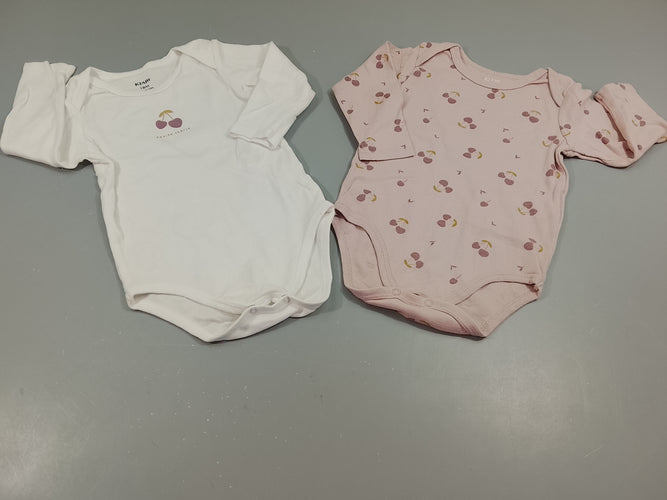 Lot de 2 bodies ml  1blanc motif cerise/ 1mauve  motifs cerises, moins cher chez Petit Kiwi