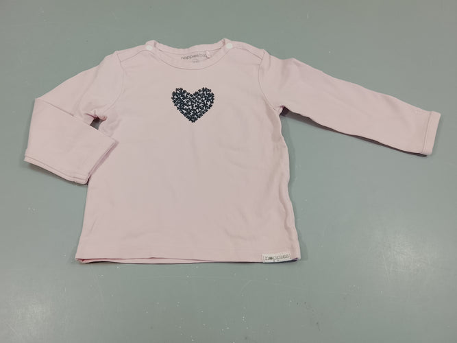 T-shirt m.l rose , coeur noir, moins cher chez Petit Kiwi