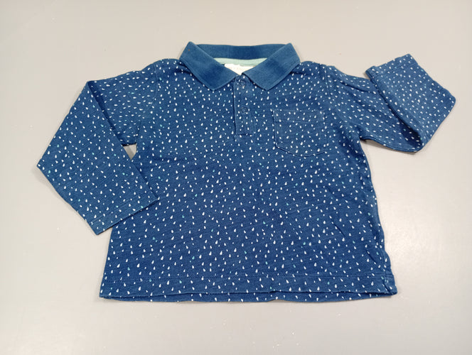 Polo jersey bleu chiné,mini gouttes blanches, moins cher chez Petit Kiwi
