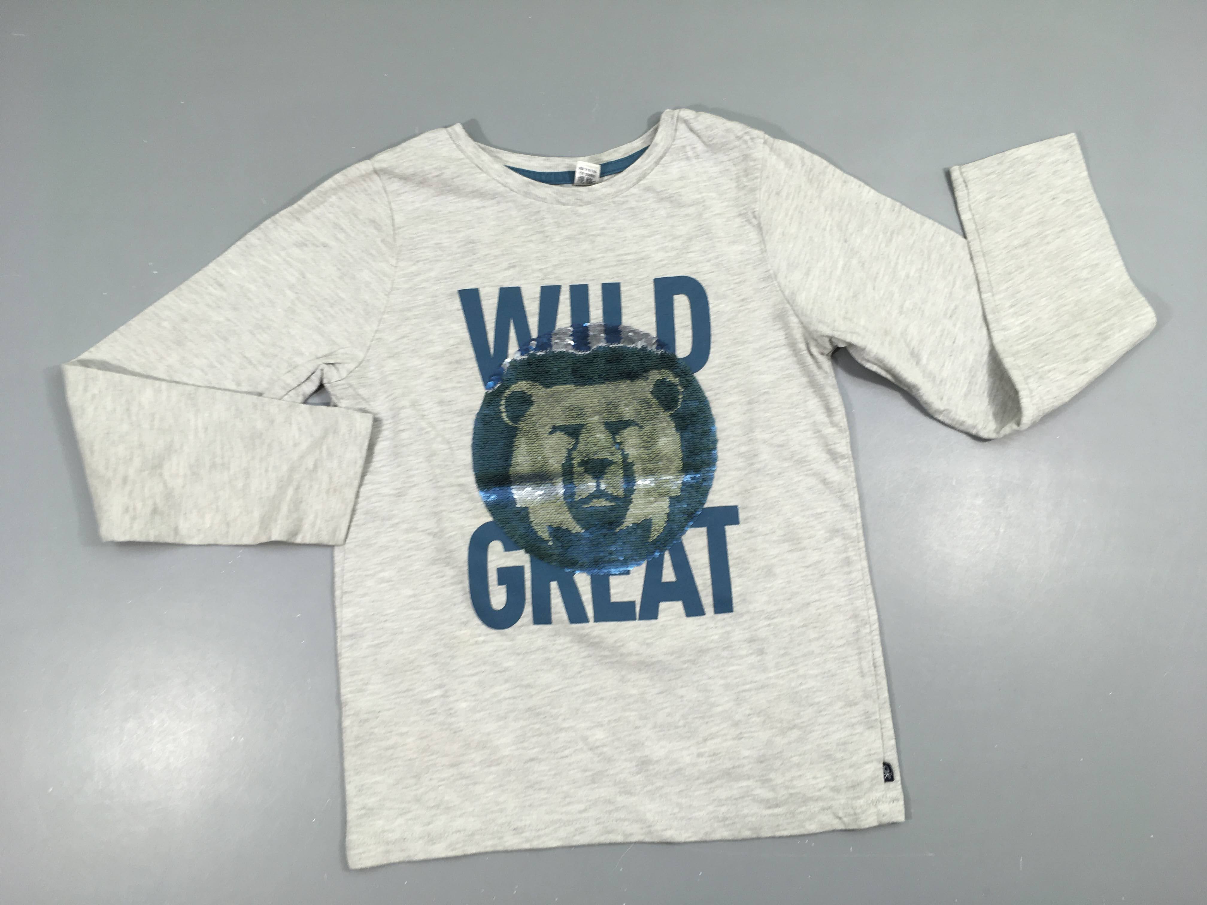 T-shirt m.l gris flammé wild ours sequins réversibles