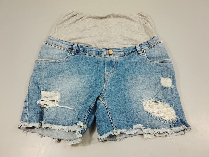 Short en jean , effet déchiré, taille élastique gris flammé, moins cher chez Petit Kiwi