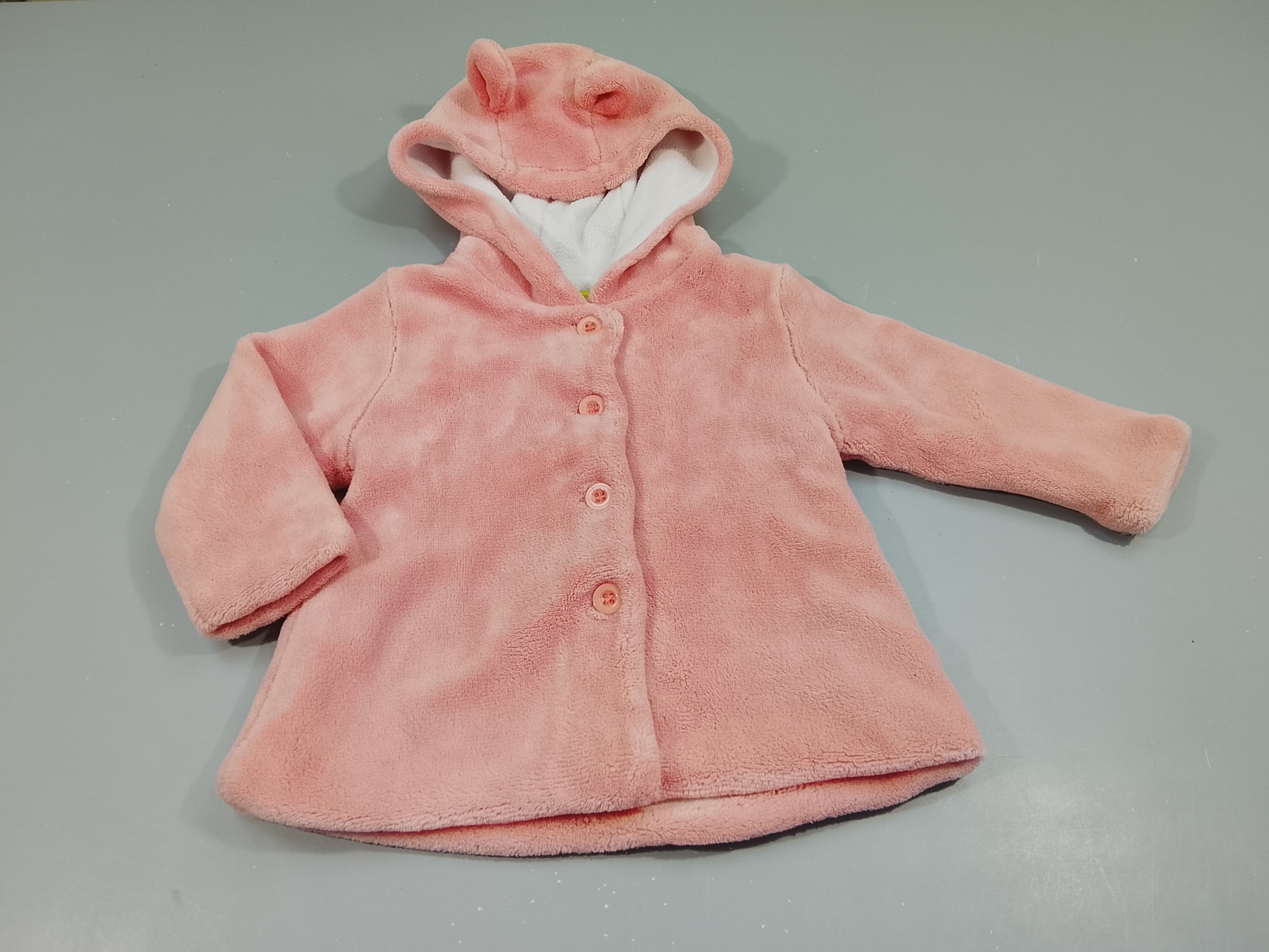 Gilet veste en velours rose à capuche avec oreille