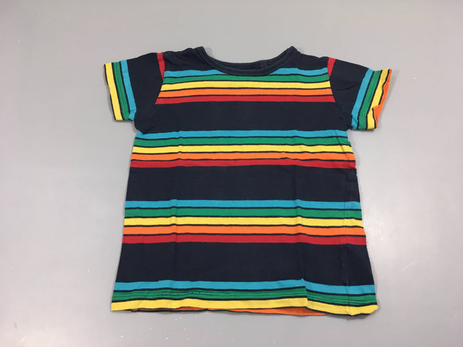 T-shirt m.c bleu foncé rayé multicolore, légèrement bouloché, moins cher chez Petit Kiwi