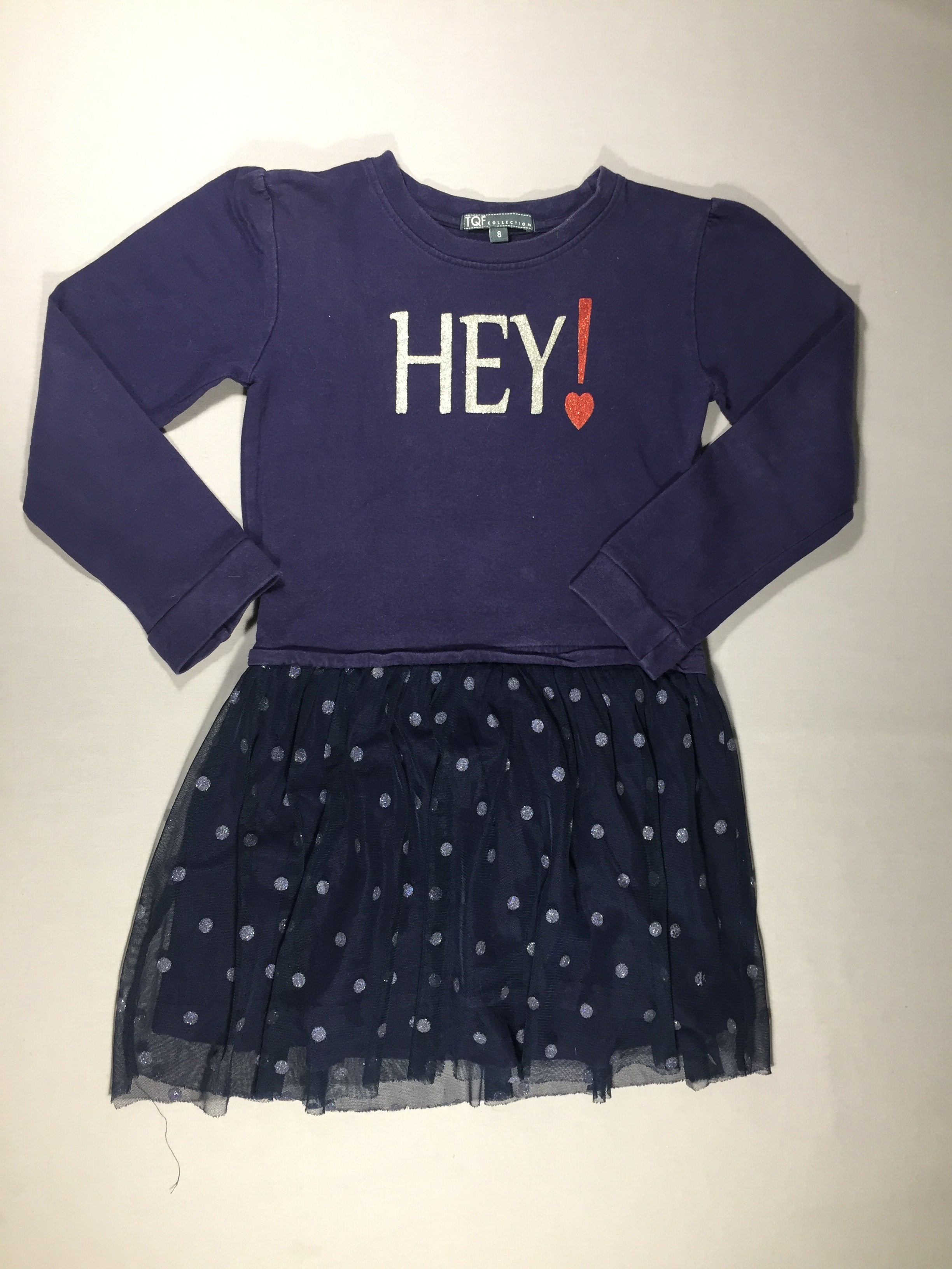 Robe ml bleue jersey et tulle  à ronds pailletés -  Hey !