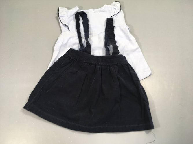 Ensemble 2 pcs, blouse s.m bleu clair, jupe velours bleu foncé, moins cher chez Petit Kiwi