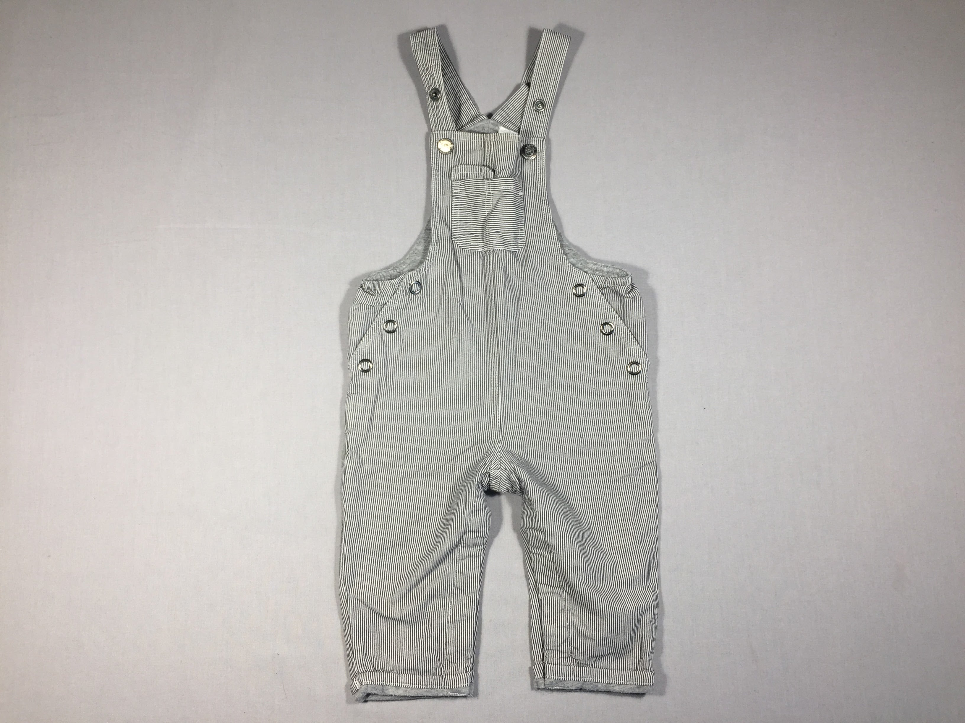 Salopette fines lignes noires et blanches doublé jersey gris