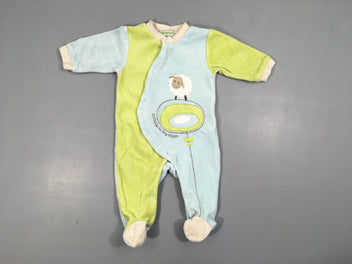 Pyjama velours bleu clair/vert mouton