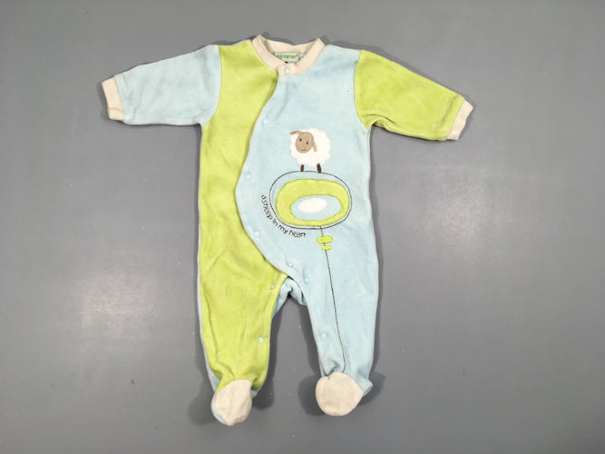 Pyjama velours bleu clair/vert mouton, moins cher chez Petit Kiwi